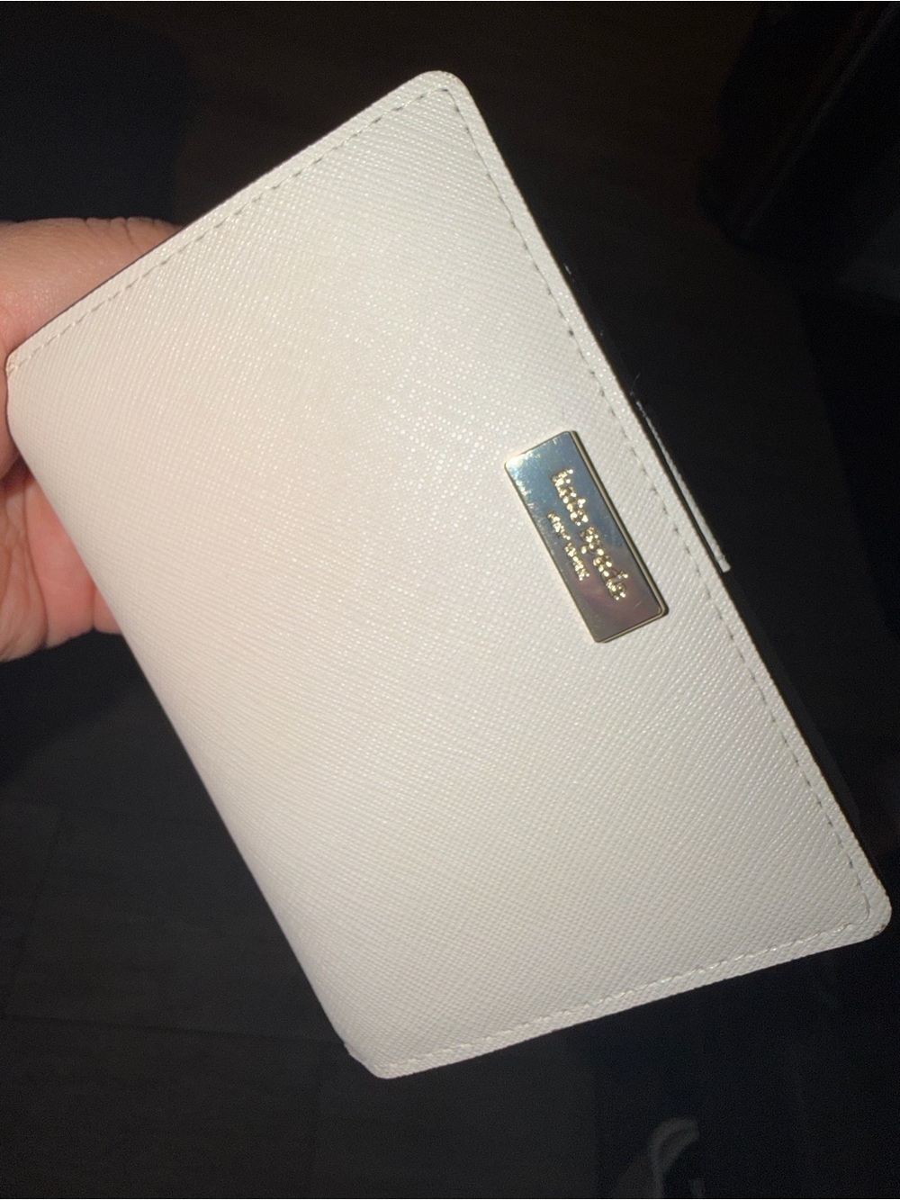 kate spade Ivory Saffiano Leather Card Case with Gold Plaque